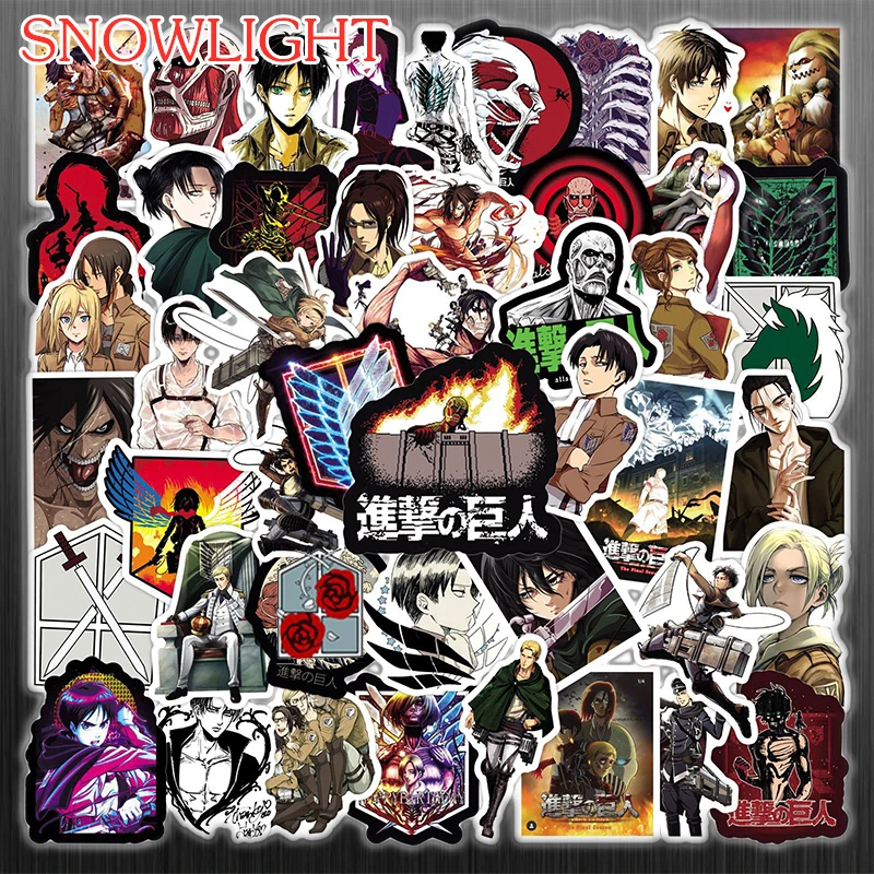 Hot 10/50pcs/pack Attack On Titan Cartoon Anime Stickers For Motorcycle Notebook Laptop Children