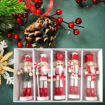 

5pcs 12cm Wooden Nutcracker Puppet Walnuts Soldier Doll Pendant Decoration Christmas Tree Hanging Ornament