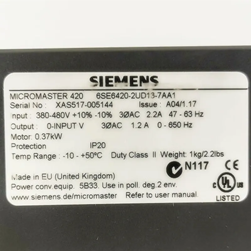 Siemens Micromaster 420 6SE6420-2AB13-7AA1 Frequenzumrichter Inverter 0,37kW A04 