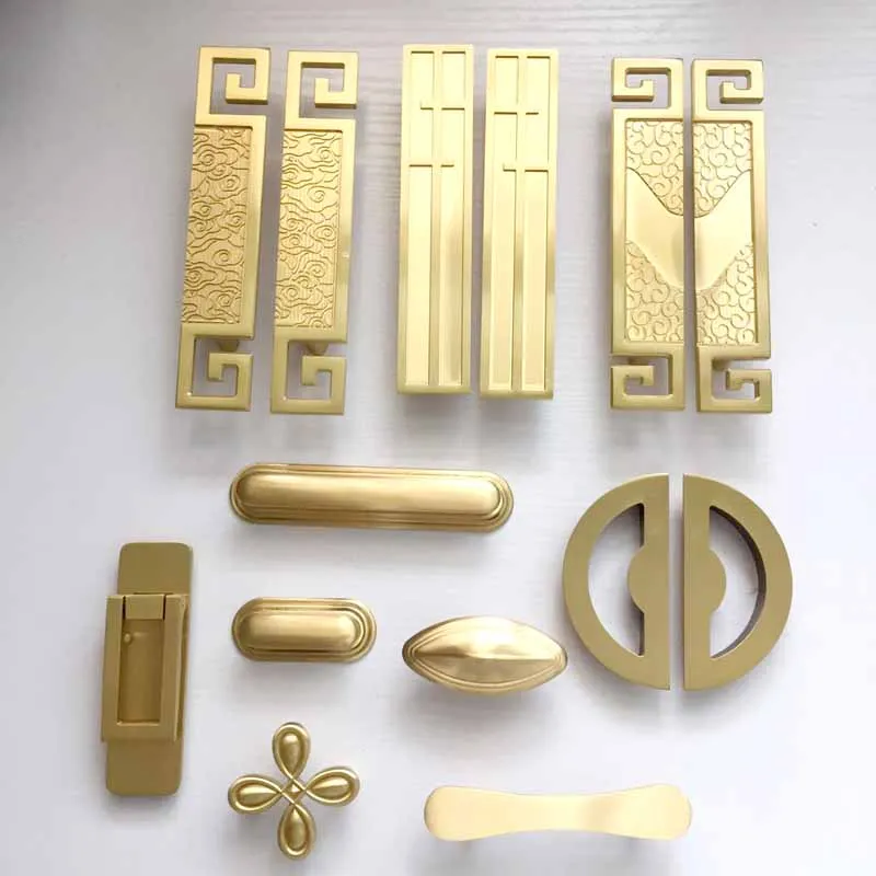 

Morden solid brass furniture handle gold cupboard door cabinet drawer kitchen knobs closet pull