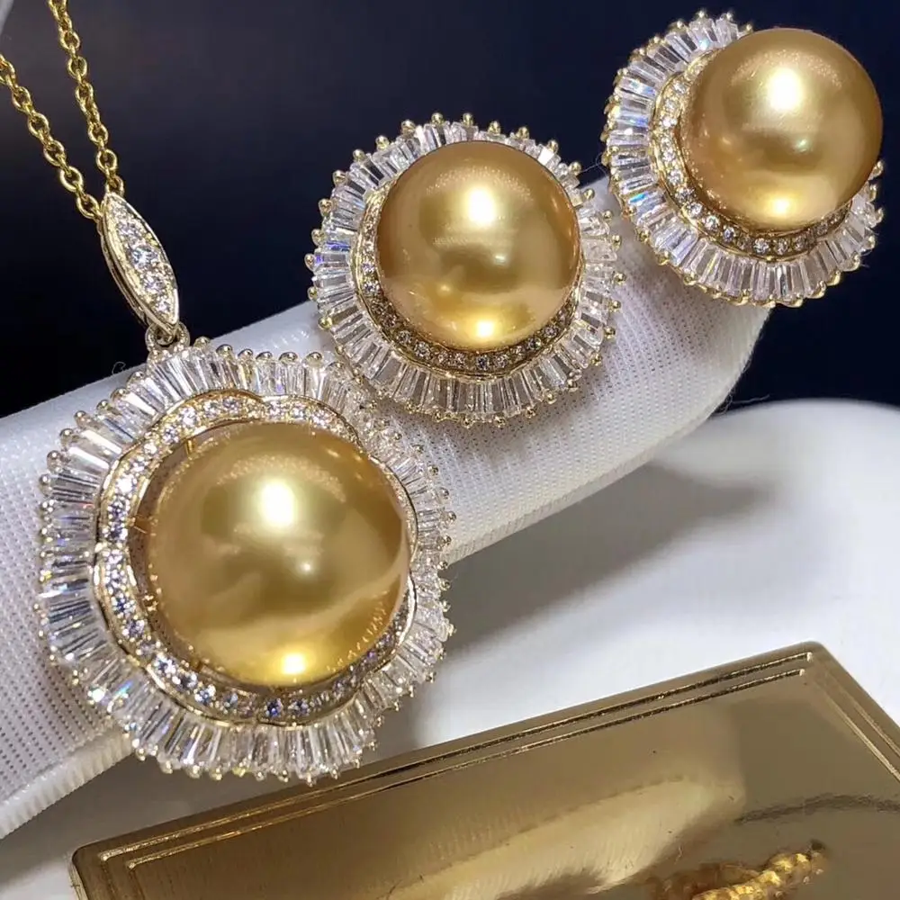 Изящные Ювелирные изделия 14K желтое золото натуральный океан золотой жемчуг 10 14