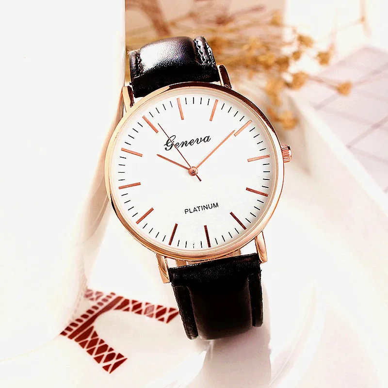 

Hot Selling Geneva Leather Belt MEN'S Watch Three Needle Thin Ladies' Watch Women's