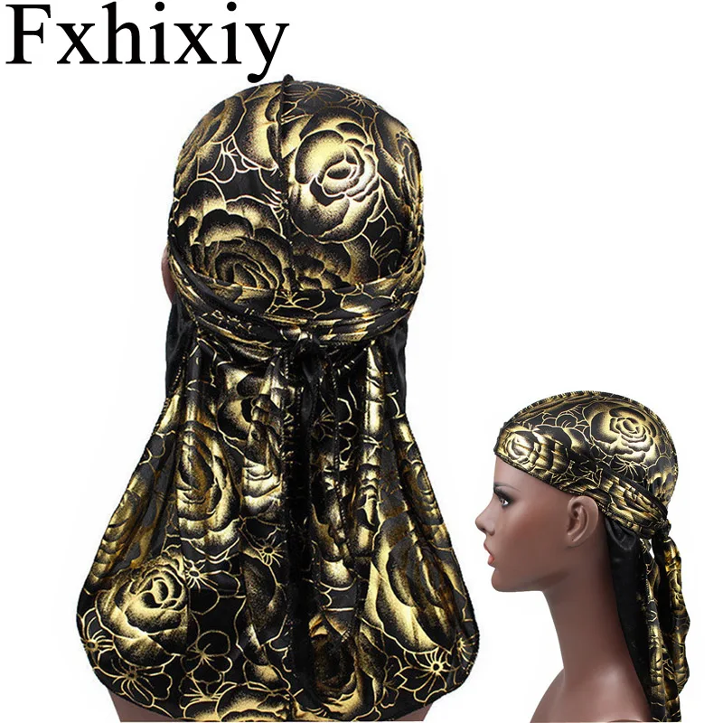 

Hair Accessories Rose Floral Print Durag Bandanas Men Extra Long Tail Pirate Hat Waves do doo du rag Turban Head Cover Cap