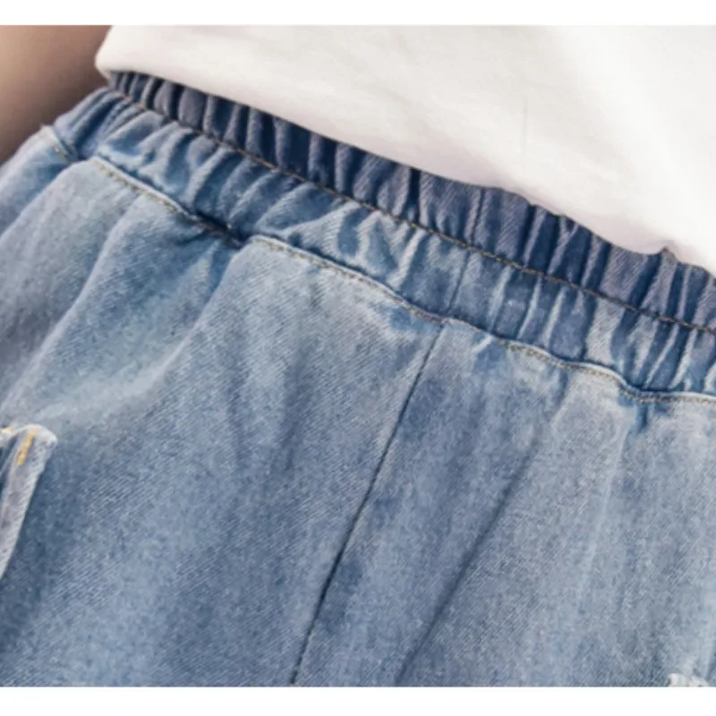 Лето размера плюс эластичный пояс свободные короткие джинсы джинсовые шорты для женщин s m L XL 2XL 3XL 4XL 5XL