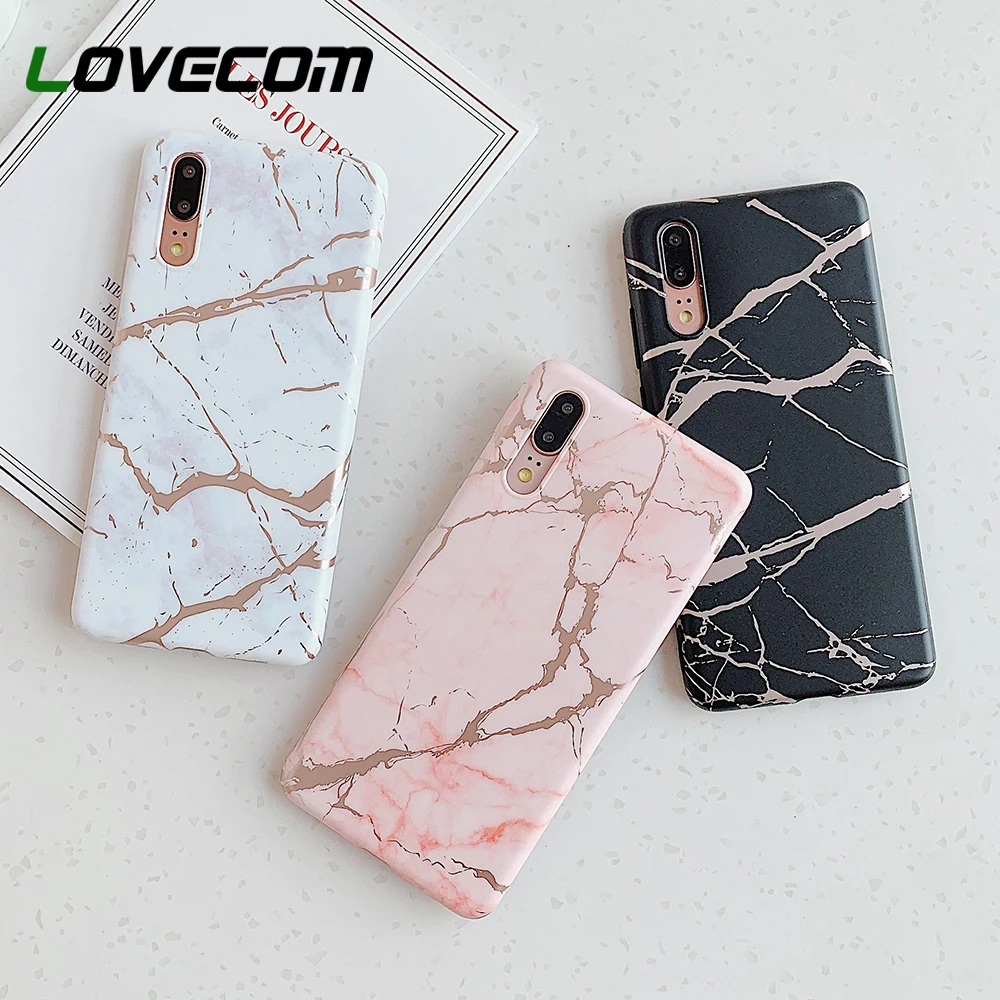 

LOVECOM Phone Case For Huawei P30 P20 Pro Lite Mate 20 Pro Lite Electroplated Cracked Marble Matte Soft IMD Back Cover Coque