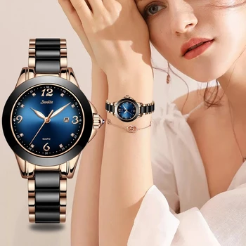 

SUNKTA Fashion Gift Women Watches Ladies Top Brand Luxury Ceramic Rhinestone Sport Quartz Watch Women Blue Waterproof Watch