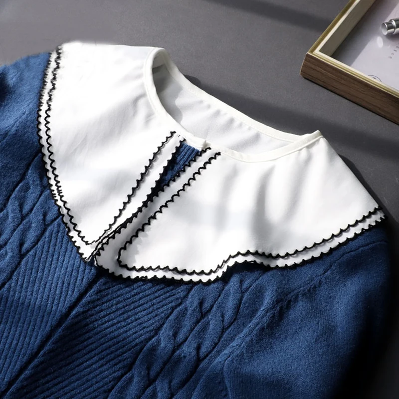 

Female Big Lapel Fake Collar Shirt Women White False Collar Vintage Adult Lace Detachable Half Shirt Neckwear Kraagje Nep
