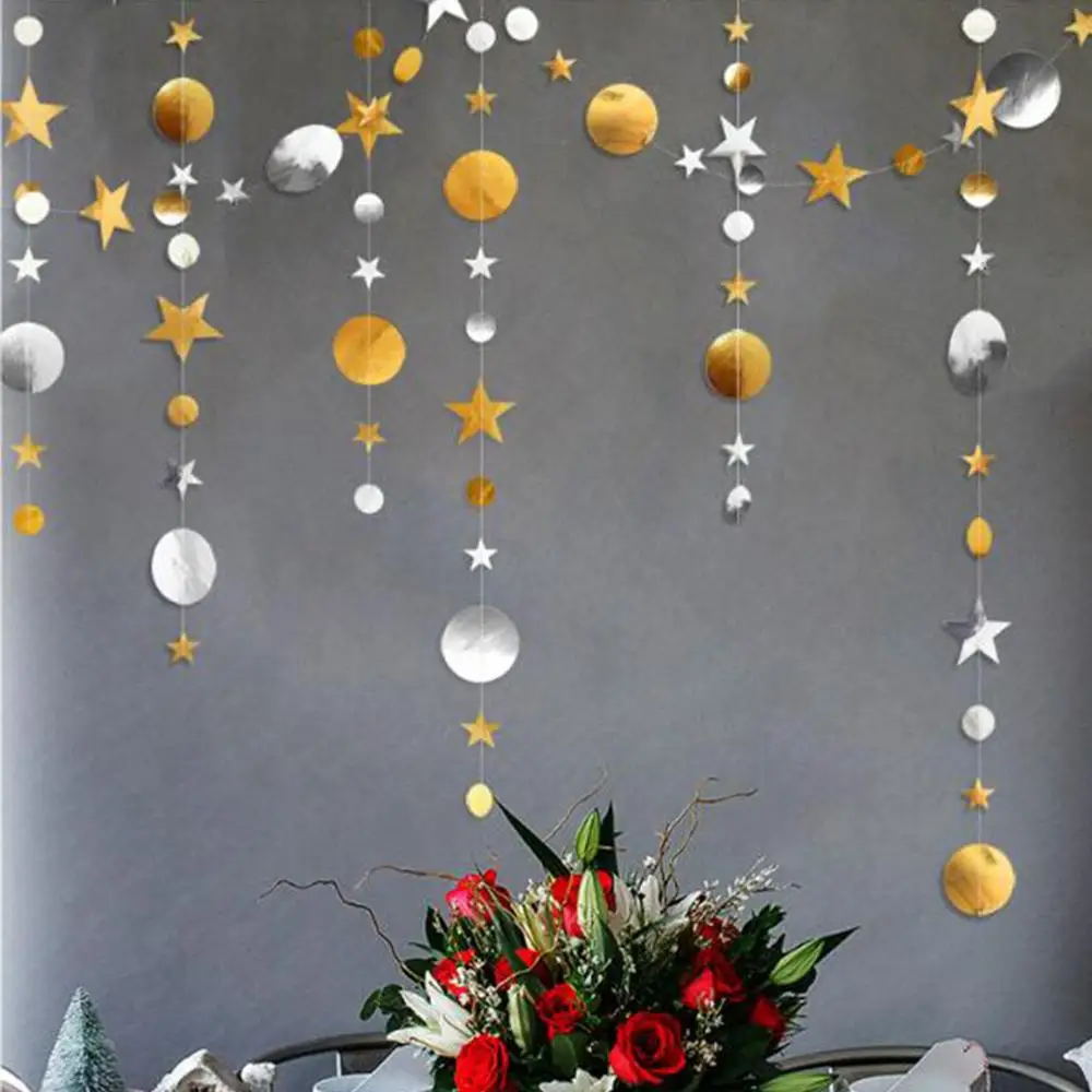 4-meter Gold Silver Paper Star Circle Garland Hanging Decorative Party Banner Wedding Birthday Party Christmas Home Decor - Цвет: Gold Silver