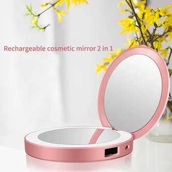 

LED Illuminated Compact Makeup Mirror 3X Magnifier, 3000MAh Power Bank, Illumination, Portable, Foldable Suitable for Handbag, P