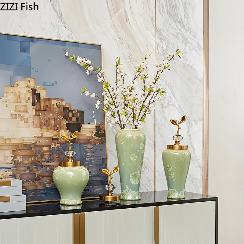 Креативная керамическая золотая металлическая китайская ваза декоративные украшения хрустальные цветочные композиции с крышкой украшения для дома дорогие