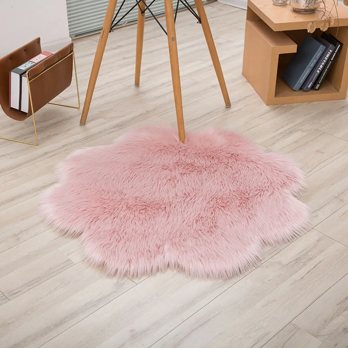 Пушистые коврики в форме цветка, противоскользящий ворсистый ковер для столовой, мягкий коврик для дома, спальни - Цвет: Light Pink