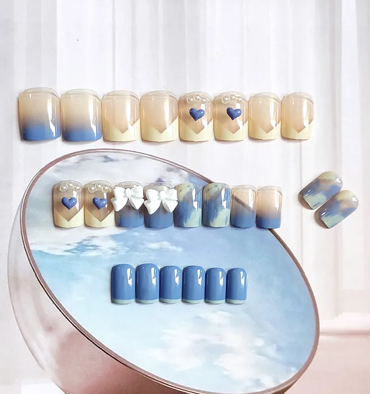 Short Round Fake Nails Star Clouds Press On False Nail Tips with Designs Set Bow French Nail Art Decoration Manicure Tools Short Round Fake Nails Star Clouds Press On False Nail Tips with Designs Set Bow French Nail Art Decoration Manicure Tools