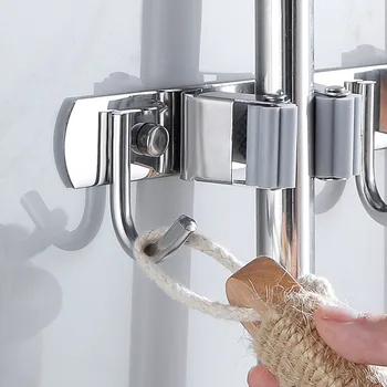 

Broom Mop Holder Wall Mount Stainless Steel Mop Hanger Organizer 3 Racks 4 Hooks for Bathroom Garden LAD-sale