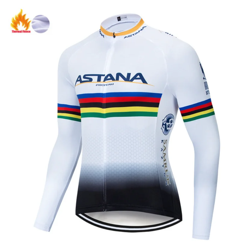 Fleece long sleeve 2020ASTANA Pro Мужская одежда для велоспорта с длинным рукавом Ropa Ciclismo Invierno Hombre зимний теплый флисовый комплект для велоспорта из джерси и штанов - Цвет: Fleece long sleeve