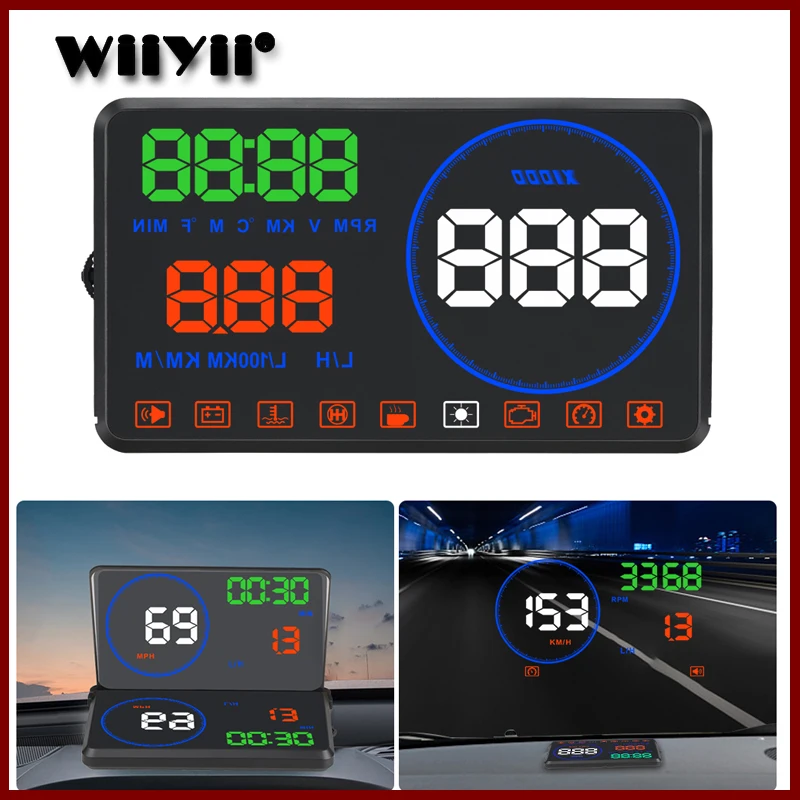 

GEYIREN M9 HUD Display Car 5.5 Inch Windscreen Projector OBD2 EUOBD Car Driving Data Display Speed RPM Fuel Consumption 2018 New