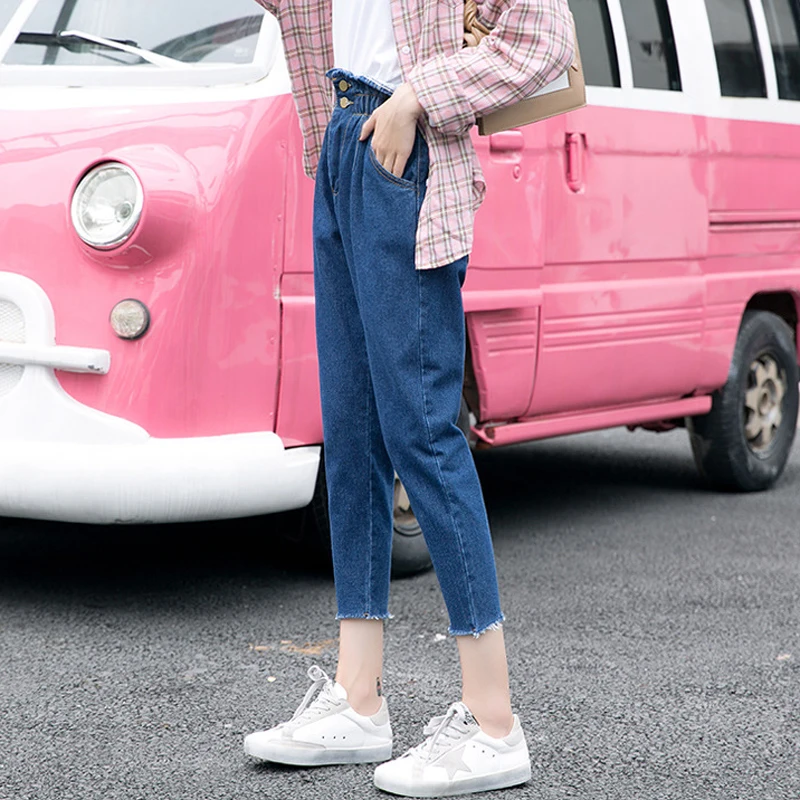 Style 3 Blue YuooMuoo High Quality Soft Vintage Boyfriend Jeans for Women Elastic High Waist Mom Black Jeans Harajuku Long Denim Pants - Цвет: Style 3 Blue