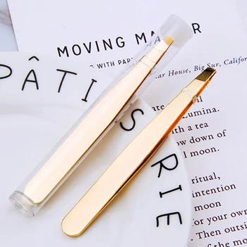 

1PCS Gold Color Eyebrow Tweezer Hair Beauty Slanted Puller Stainless Steel Eye Brow Clips Makeup Tool Brand New