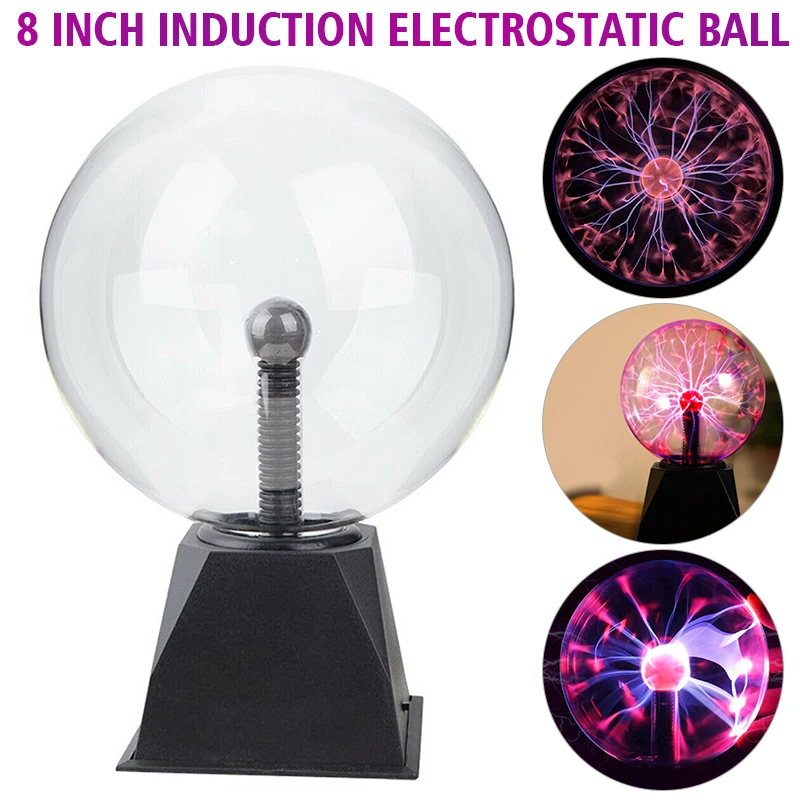 8" TOUCH ACTIVATED PLASMA STATIC MAGIC GLOBE LIGHT BALL SPHERE GLOWING LAMP 
