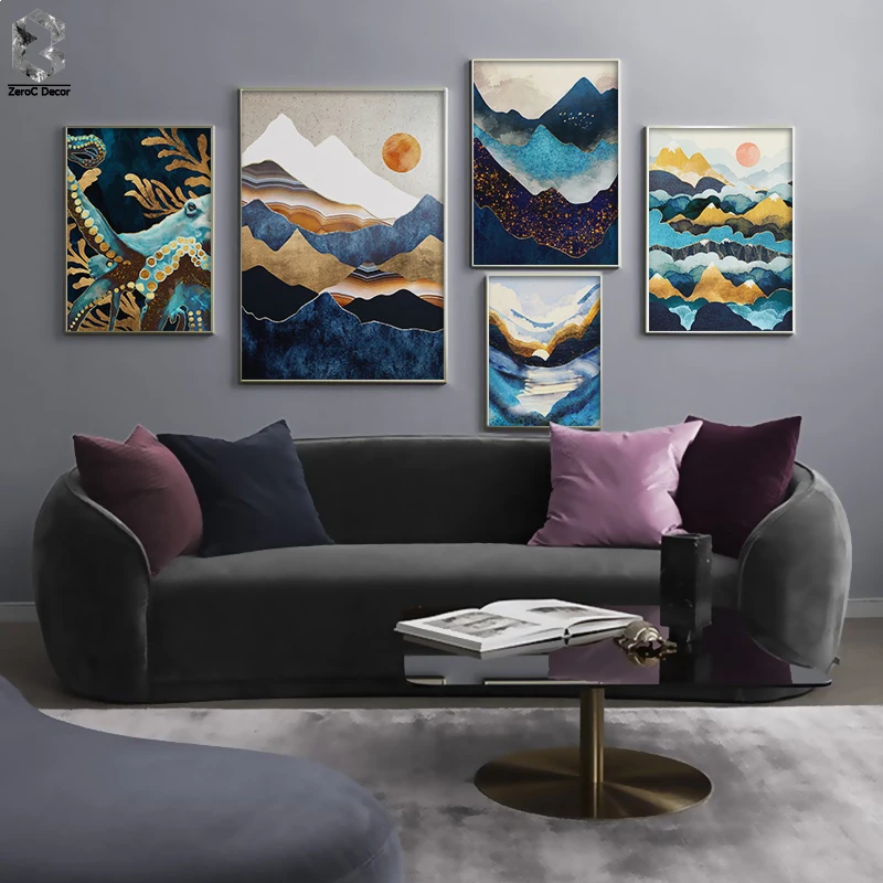 

Modern Abstract Wall Art Cloud Peaks Canvas Paintings Indigo Octopus Posters and Prints Picture Decor Tableaux Muraux Moderne