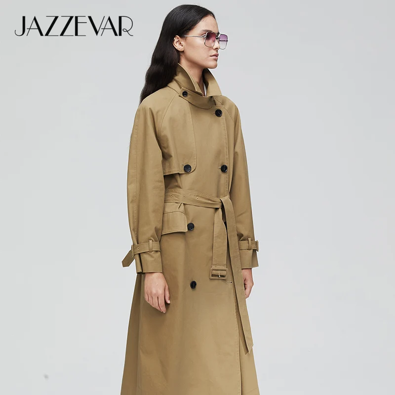 JAZZEVAR 2019 Новое поступление осенний тренч женский топ цвета хаки длинная хлопковая