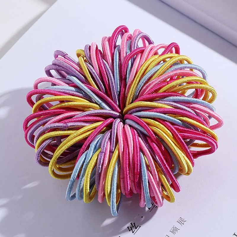 mix colors 11 New 100PCS/Lot Girls Candy Colors Nylon 3CM Rubber Bands Children Safe Elastic Hair Bands Ponytail Holder Kids Hair Accessories - Цвет: mix colors 11
