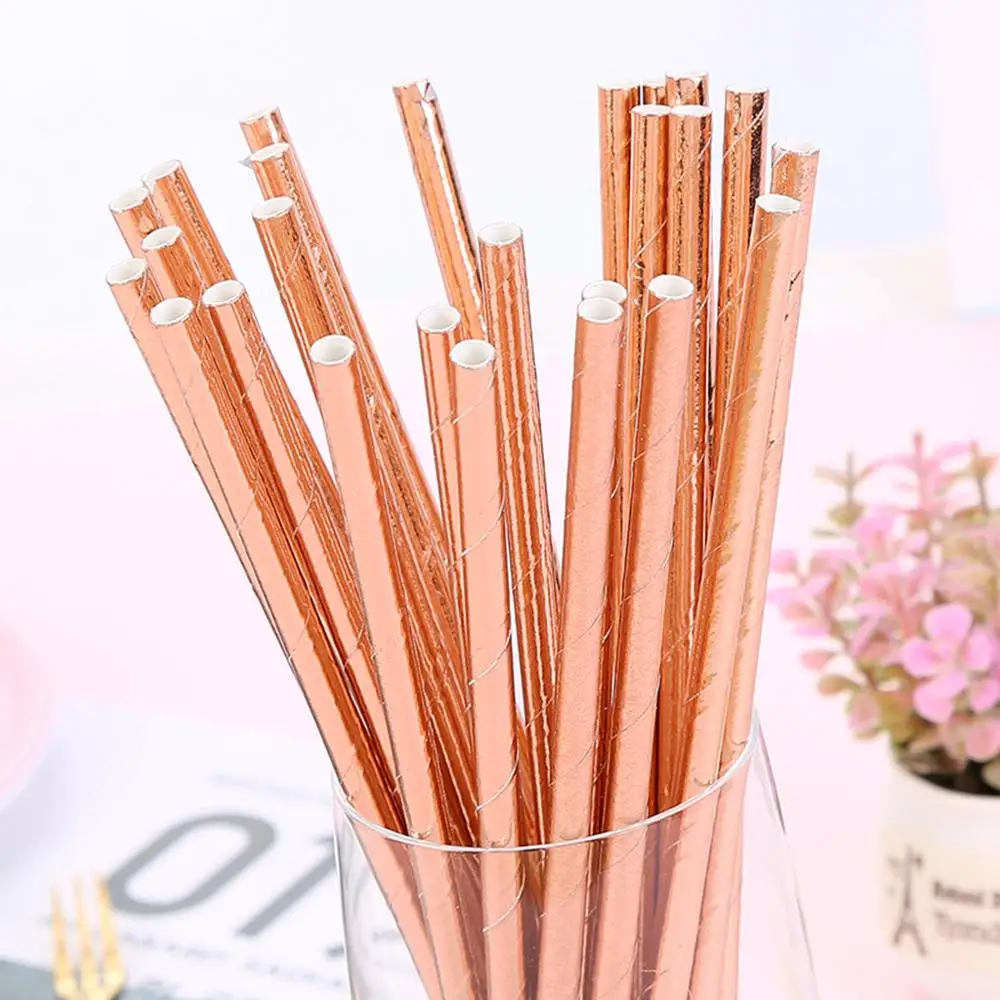 Rose Gold 25 шт одноразовые соломинки для питья для дома, бара, вечерние соломинки для коктейлей, соломинки, сока, десерта, колы, соломинки, свадебные, вечерние, Декор#3 - Цвет: Rose Gold