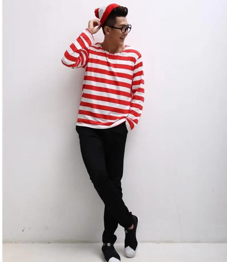 Child Cartoon Red Stripe Shirt Hat 