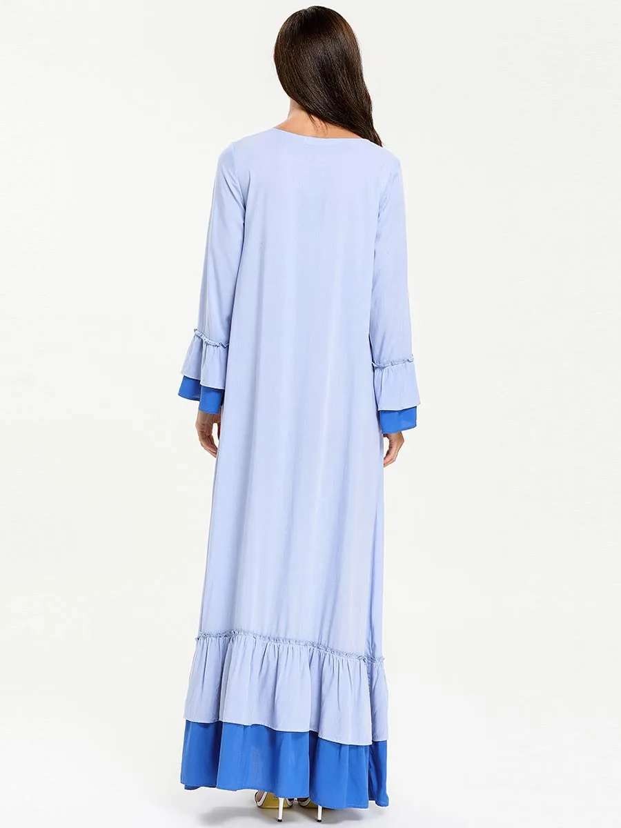 Женское мусульманское платье с оборками Abaya хиджаб рукавом колокольчиком