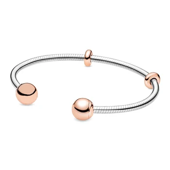 

2019 NEW 100% 925 Sterling Silver Winter Rose Snake Chain Style Open Bangle Bracelet Fit DIY Bead Original Fashion Girl Jewelry