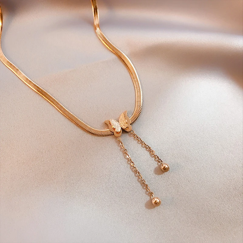 high quality Butterfly Necklace For Women Gold 316L Stainless Steel Blade Snake Chains Aesthetic Charms Choker Women jewelry