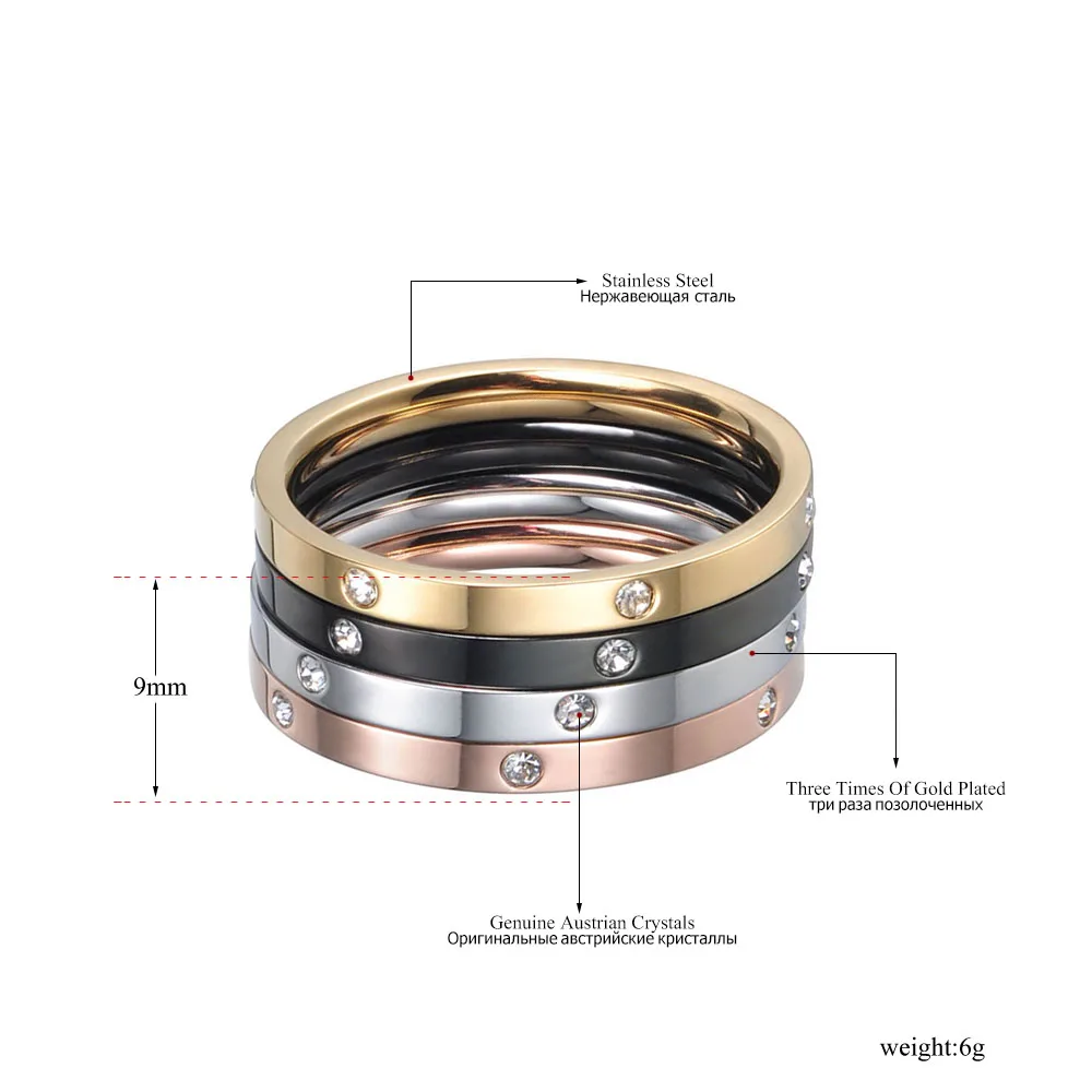4 In 1 Colorful Gold Cubic Zirconia Rings Jewelry Titanium Steel Wedding Engagement Ring For Women Anneaux JR18016 wedding rings,womens ring,jewelry rings,ring jewelry,cubic zircon ring