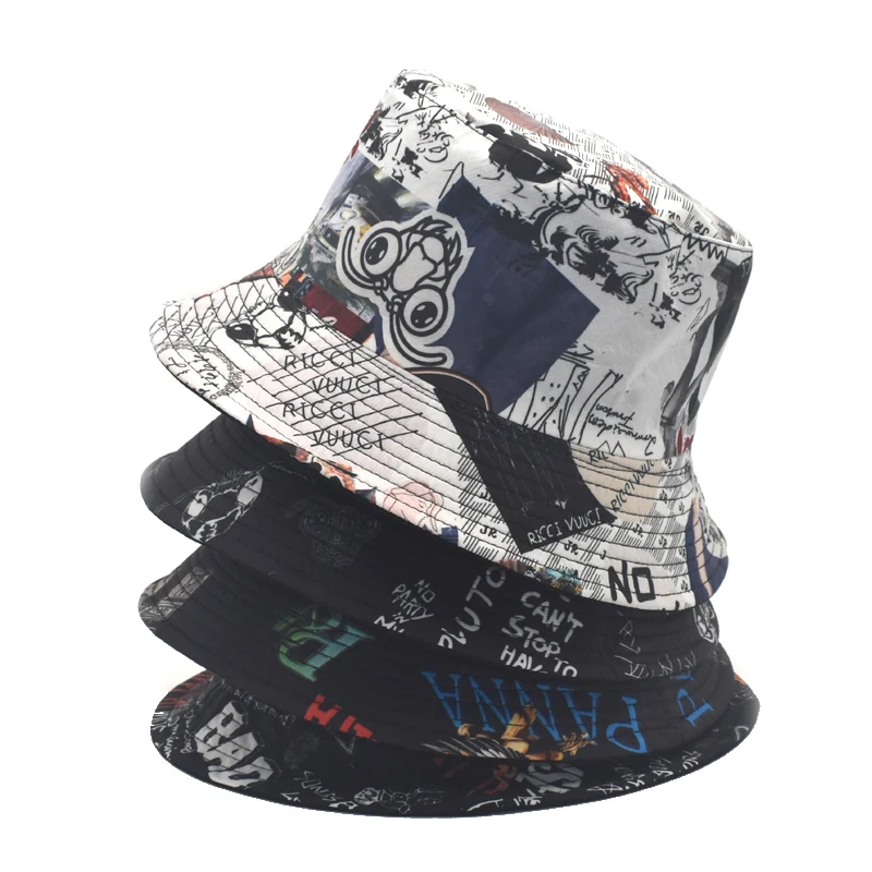Black And White Bucket Hat Unisex Bob Hat Hip-Hop Hat Men And Women Summer Panama Straw Hat Beach Sunscreen Fishing Hat M86