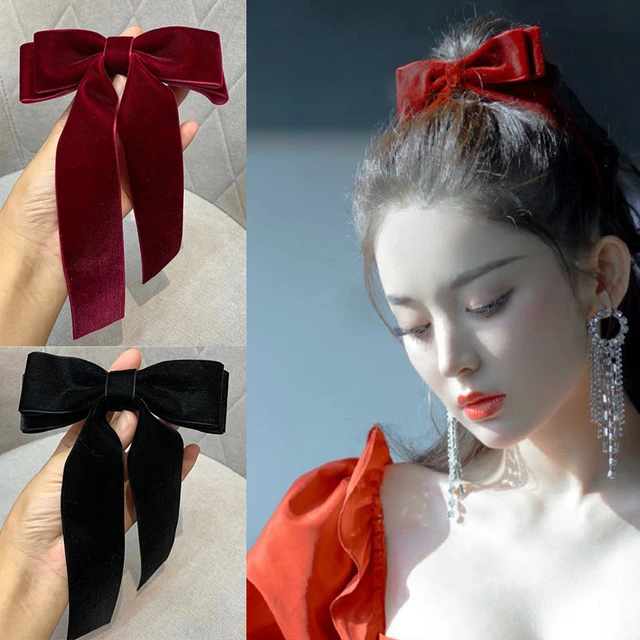 Vintage Red Big Velvet Bow Hair Clip For Women Girl Long Ribbon Hairclip  Black Large Barrette Korean Top Hairpin Hair Accessorie - AliExpress