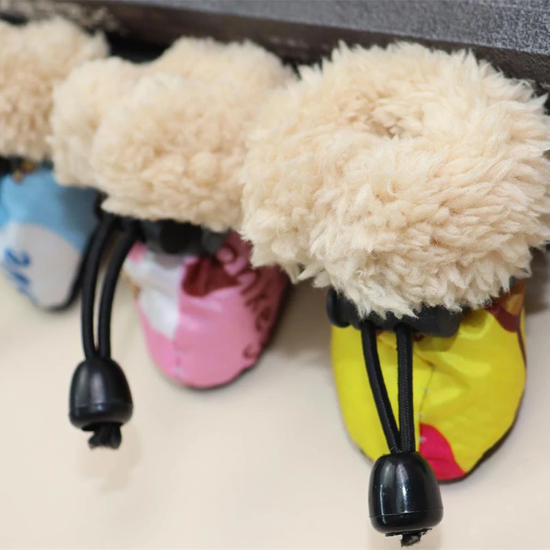 

4 Pack/set Pet Winter Rain Boots Set With Fleece Liner Cartoon Waterproof Anti Slip Shoes For Dogs