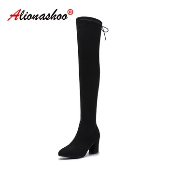 

Plus Size 43 Women's Boots 2019 Autumn Winter Thigh High Boots For Woman Shoes Lace Up Long Boot Women Black Boot Ladies Shoes