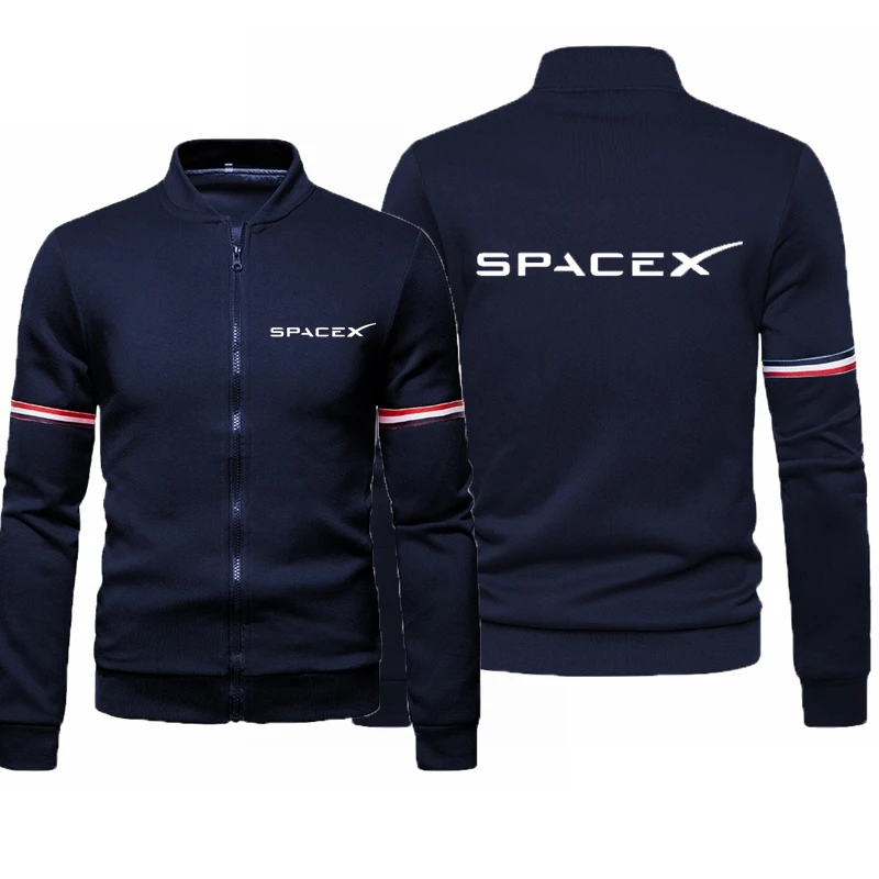 Space X Mens Baseball Jacket Autumn Fashion Cool Outwear Jacket Patchwork Stand Collar Casual Slim Fit Jackets and Coats for Men blazer coat