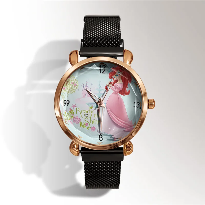 Для принцессы в стиле Ариель Роскошные повседневные торговая марка кварцевых часов модные розовое золото магнитные металлические женские часы Relogios Femininos часы женские - Цвет: Черный