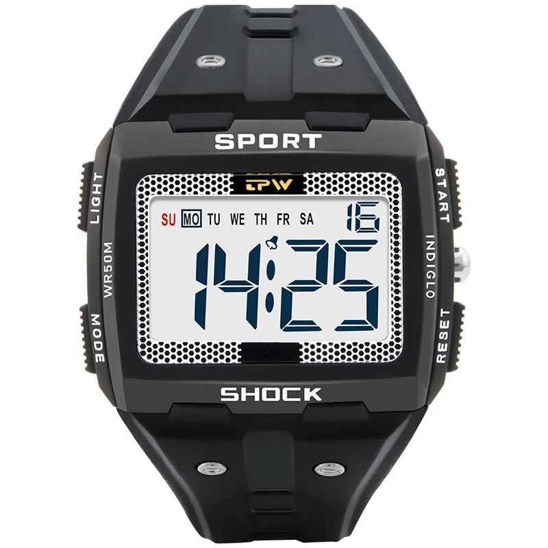 Big Numbers Easy to Read 50 Meter Water Resistant Men Digital Watch Outdoor Sport 