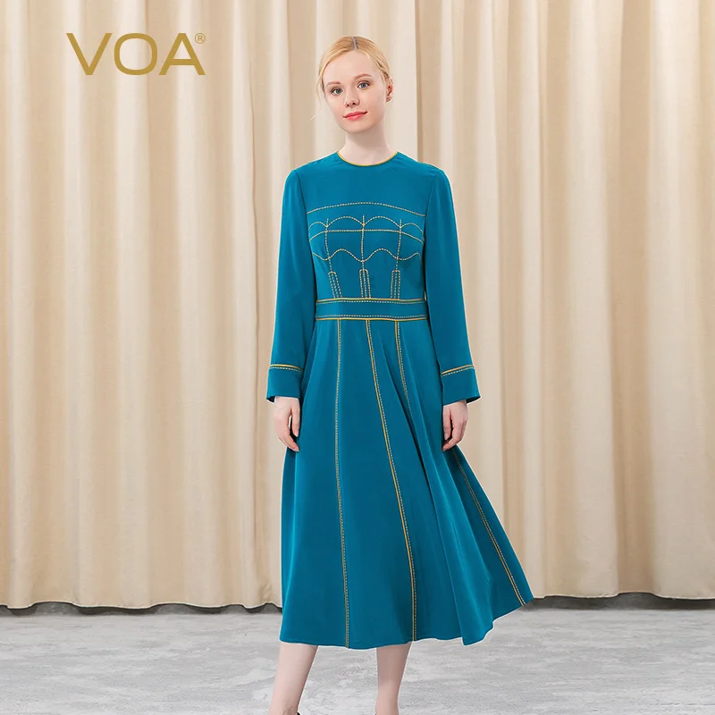 VOA Heavyweight Silk 30 at mi qing Blue round Neck