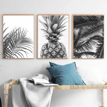 

Black White Palm Tree Leaves Canvas Painting Nordic Plants Pineapple Wall Art Poster and Print Minimalist Living Room Decor