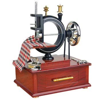 

Vintage Style Storage Music Box Hand Crank Gift Mini Sewing Machine Portable With Drawer Table Decor DIY Crafts Home Bedroom