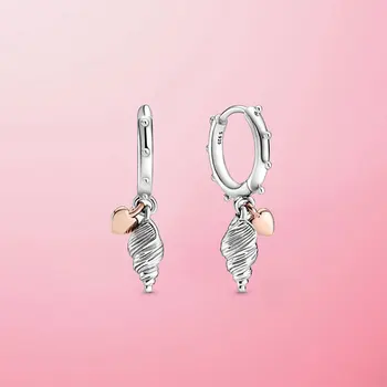 

2020 Summer New 925 Sterling Silver Ocean Series Heart & Conch Shell Drop Earrings For Women Earings Original Fashion Jewelry