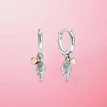 

2020 Summer New 925 Sterling Silver Ocean Series Heart & Conch Shell Hoop Earrings For Women Earings Original Fashion Jewelry