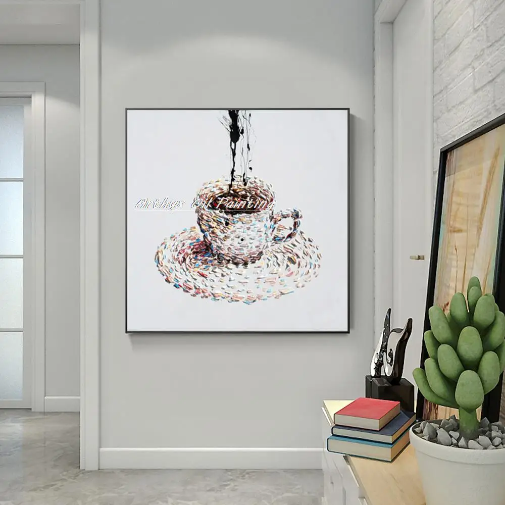 Hand Painted Cartoon Oil Painting On Canvas Modern Abstract A Cup Of Coffee Paintings Wall Art Pictures For Hotel Decoration | Дом и сад