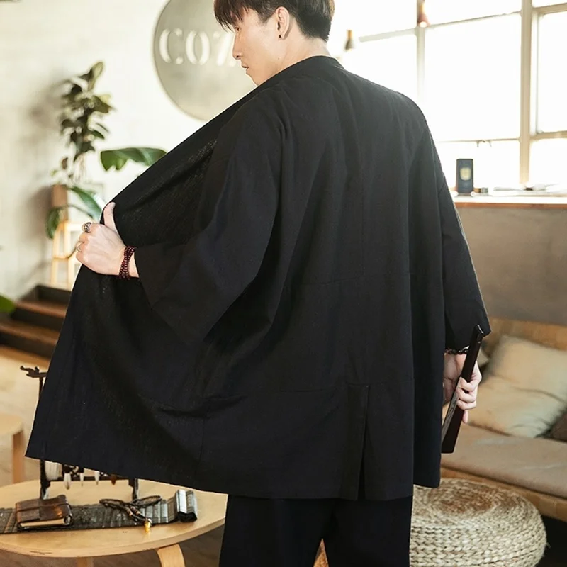 Japanese Kimono Traditional Asian Clothes Kimono Cardigan Men Samurai Costume Kimonos Haori Karate Shirt Men FF2729