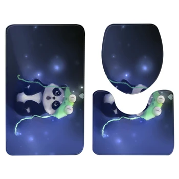 

3pcs/set Toilet Cushion Set 3D Cute Panda Printing Non-Slip Carpet Toilet Contour Rug Closestool Lid Cover Bathroom Supplies