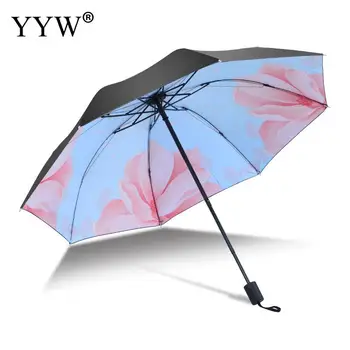 

Reinforced Umbrella Three Folding Male Female Parasol Umbrellas Paraguas Rain Women Windproof Umbrella Vinyl Flower Printed