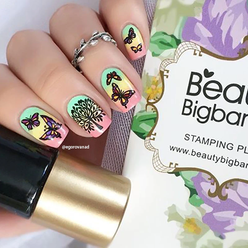 BEAUTYBIGBANG 5 шт. набор пластин для штамповки ногтей шаблон полосатый точечный девушка изображения штамп для ногтей художественный штамп трафарет с пилкой для ногтей набор