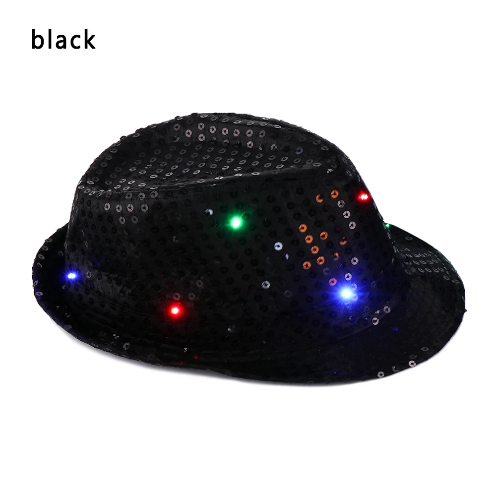 1 Новая мода унисекс мигающий свет Led Fedoras Trilby Sequin унисекс нарядное платье танцевальная вечеринка шляпа сценическое представление - Цвет: 1