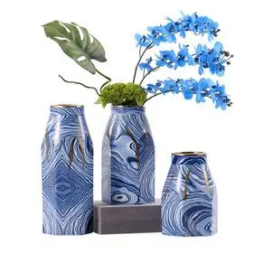 

CREATIVE NORDIC GOLD BLUE MARBLE CERAMICS VASE DECORATIVE ORNAMENTS FLOWER ARRANGEMENT MODERN HOME DECORATION WEDDING DECORATION